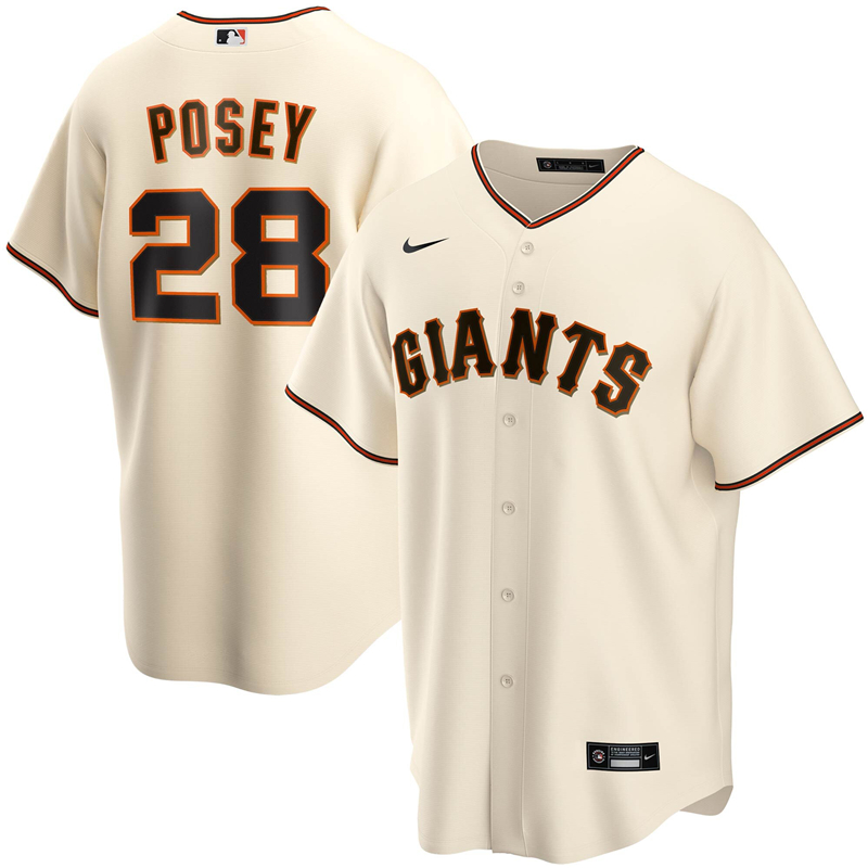 2020 MLB Men San Francisco Giants 28 Buster Posey Nike Cream Home 2020 Replica Player Jersey 1